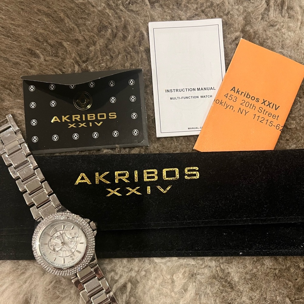Akribos XXIV silver watch with Crystal Accents